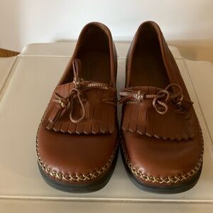 Dexter Women’s Leather Sz 71/2M Slip on Brown Tassel Ties & Fringe Loafers EUC